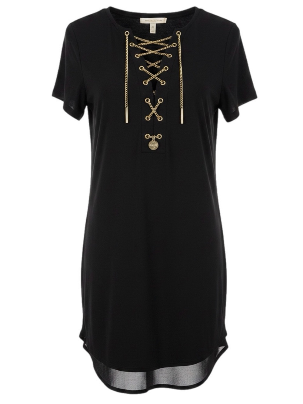 Michael Kors Black Swim Cover-Up Dress with Gold Chain Lacing